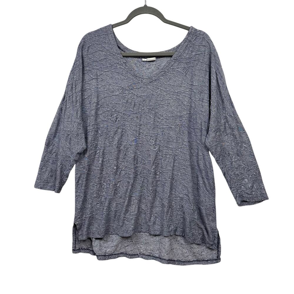 Tianello Numi Tunic Size L Blue Stripe 3/4 Sleeve Textured Crinkle Casual Top